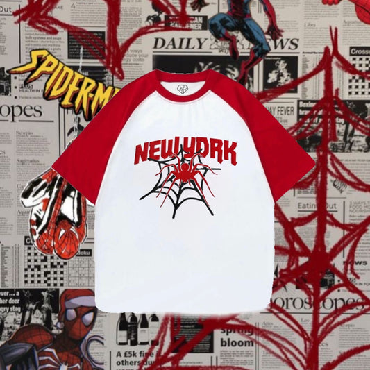 تيشيرت ابيض واحمر شبكة عنكبوت