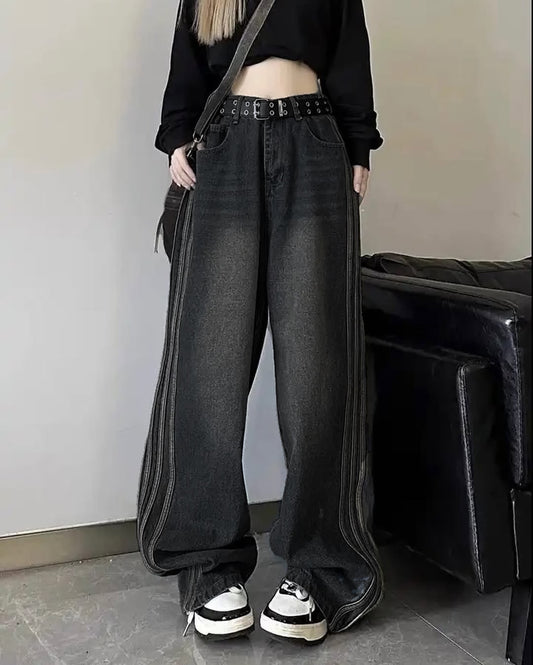 جينز فنتج اسود خطوط جانبية