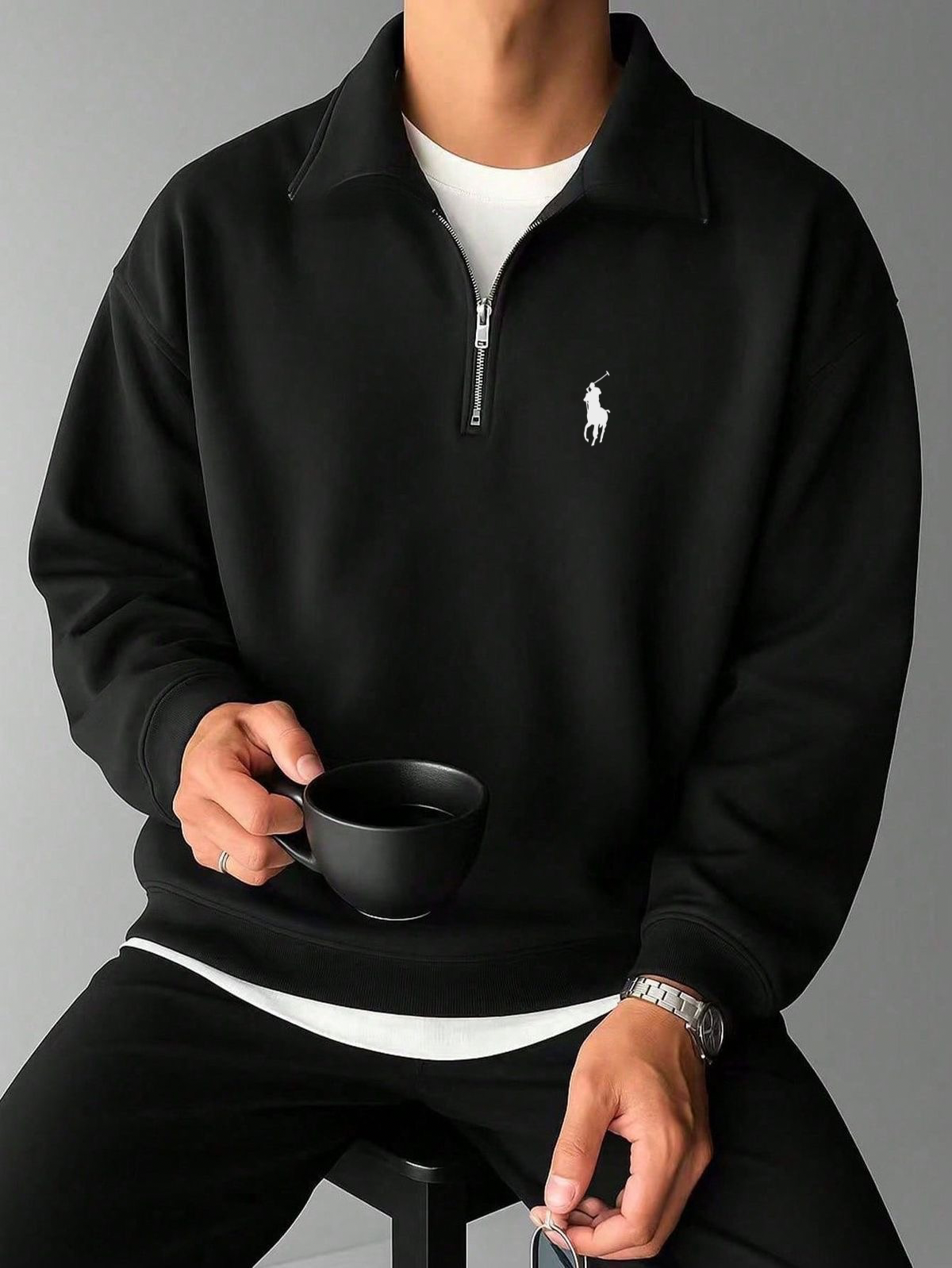 سويتشيرت بولو اسود سحاب