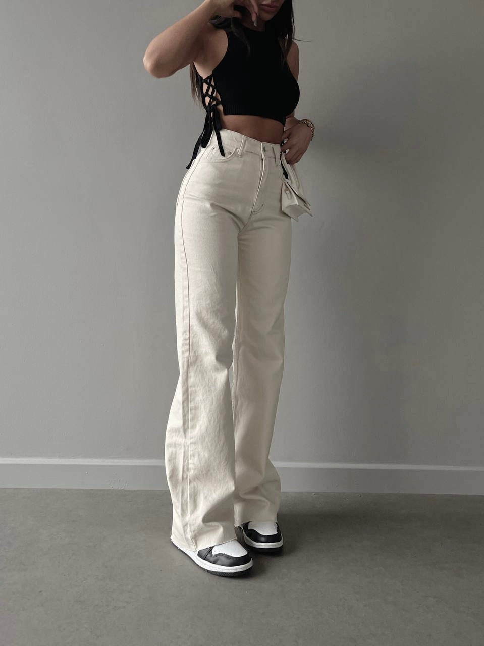 جينز وايد ليك ابيض