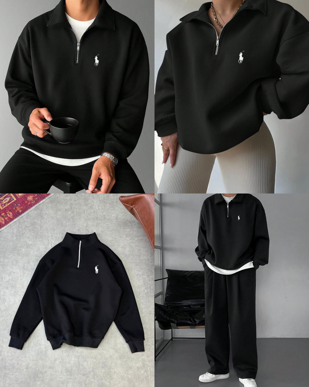 سويتشيرت بولو اسود سحاب