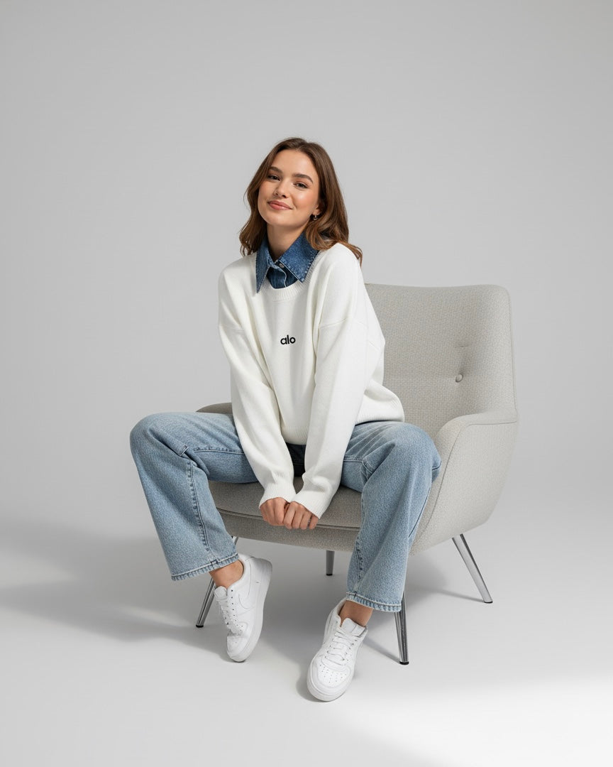 سويتشيرت ابيض Sweatshirt alo