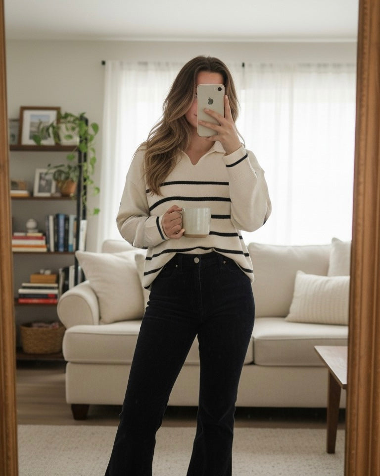 سويتشيرت زارا مخطط ابيض