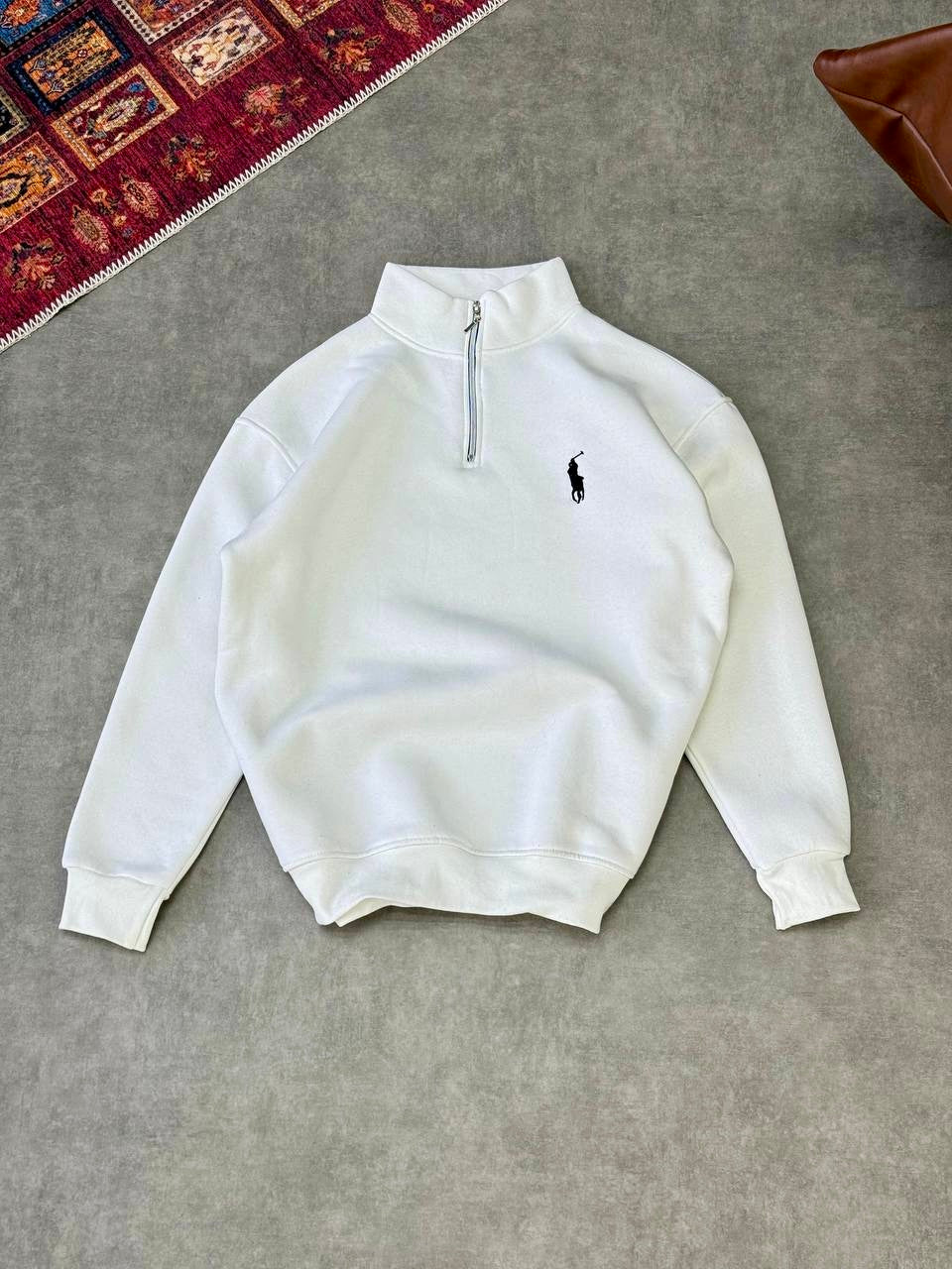 سويتشيرت بولو ابيض سحاب