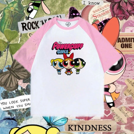 تيشيرت ابيض و وردي فتيات القوة