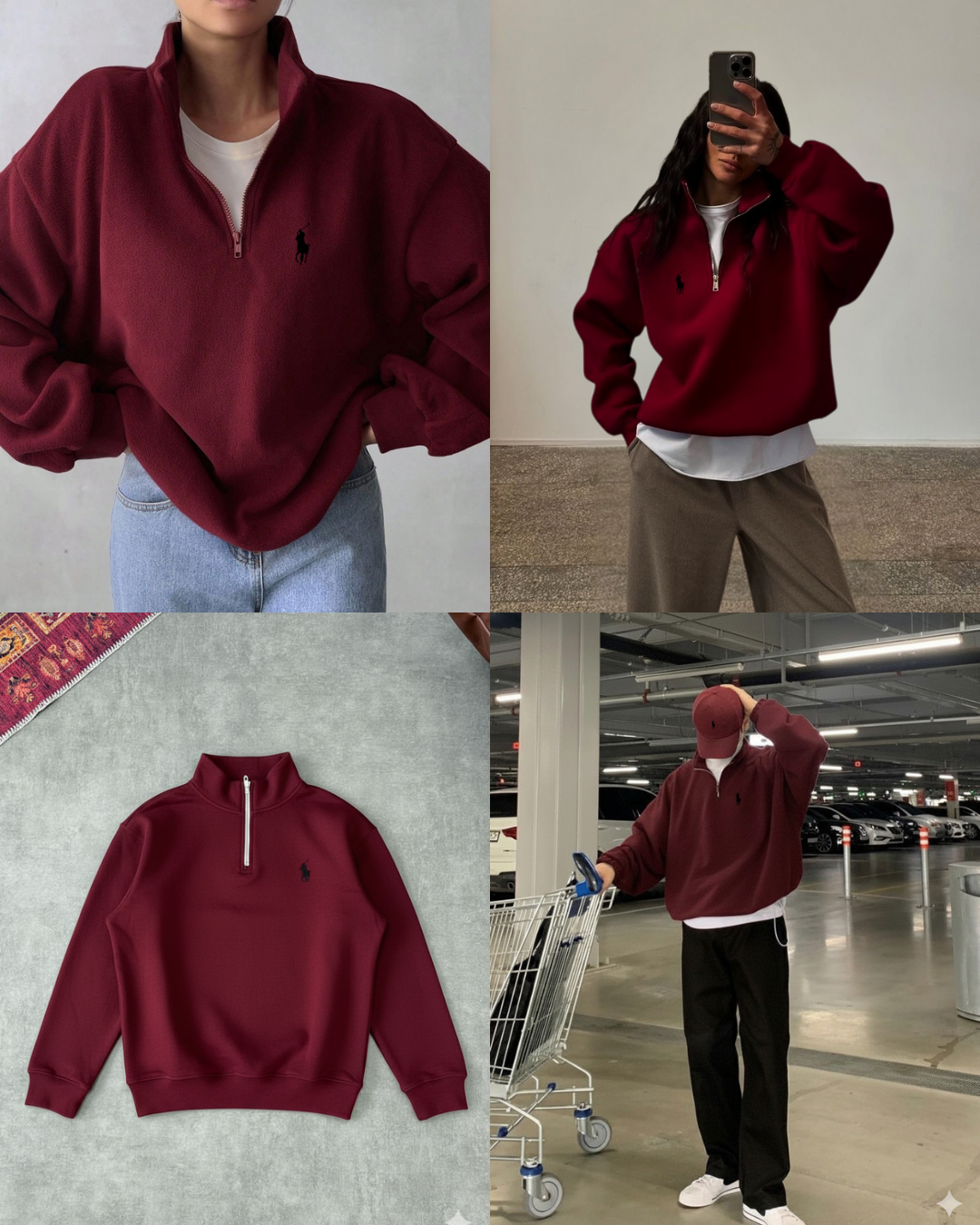 سويتشيرت بولو ماروني سحاب