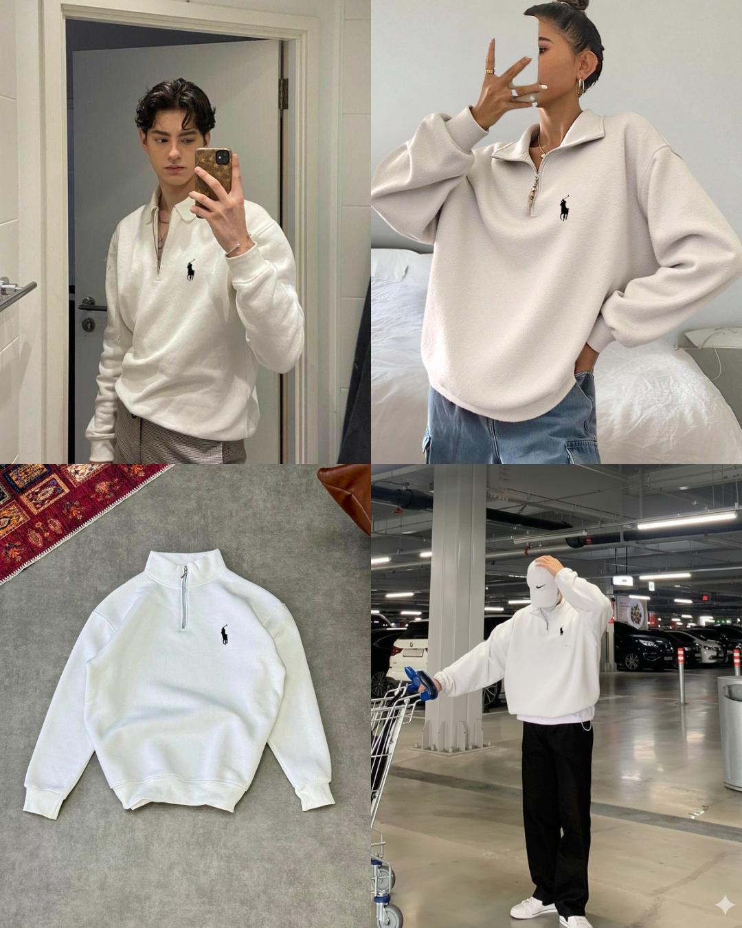 سويتشيرت بولو ابيض سحاب