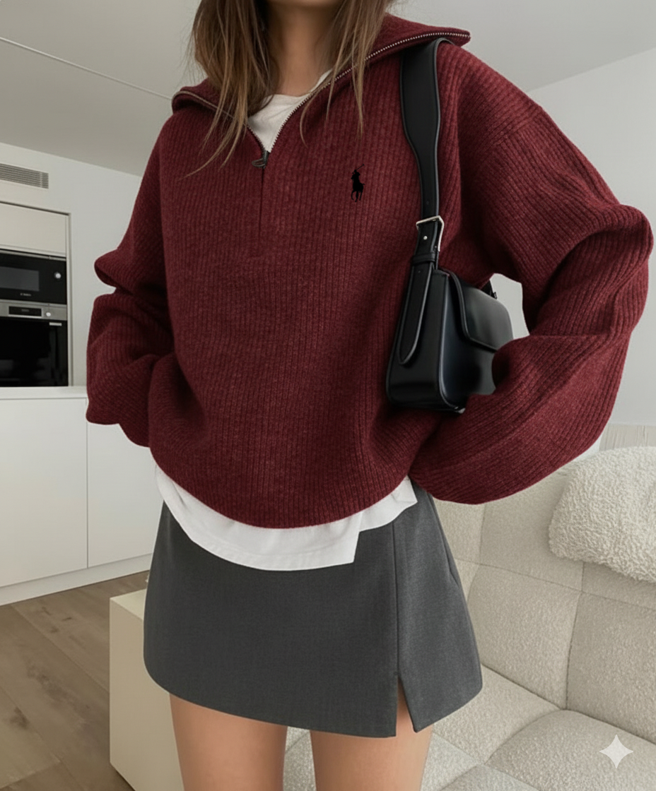 سويتشيرت بولو ماروني سحاب