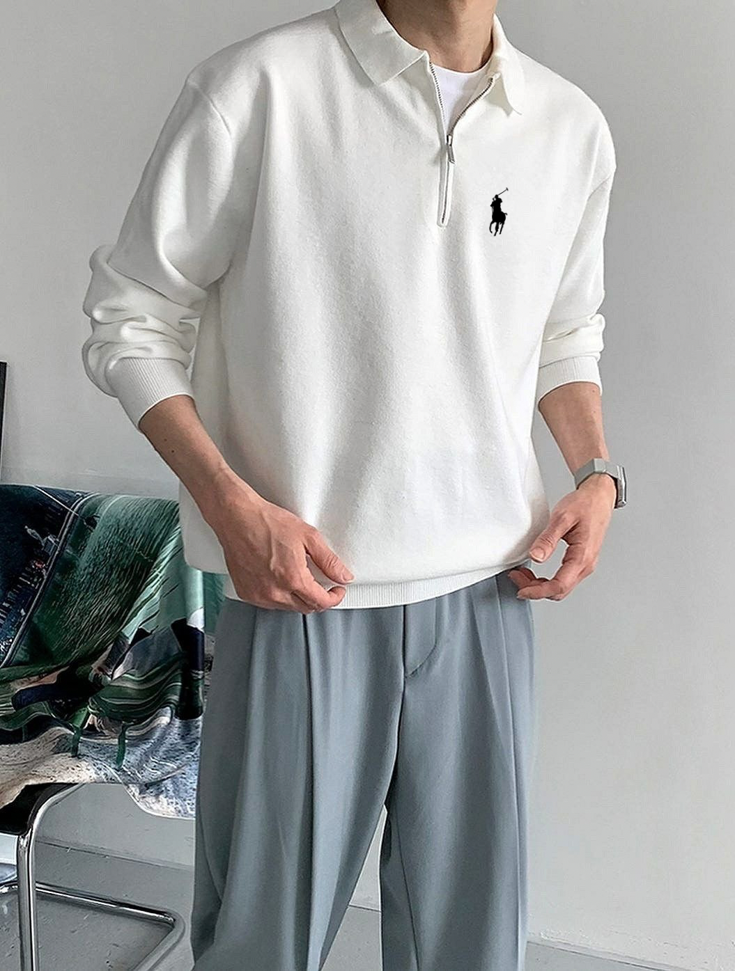 سويتشيرت بولو ابيض سحاب