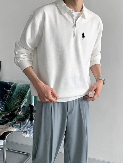 سويتشيرت بولو ابيض سحاب