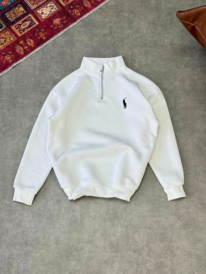 سويتشيرت بولو ابيض سحاب