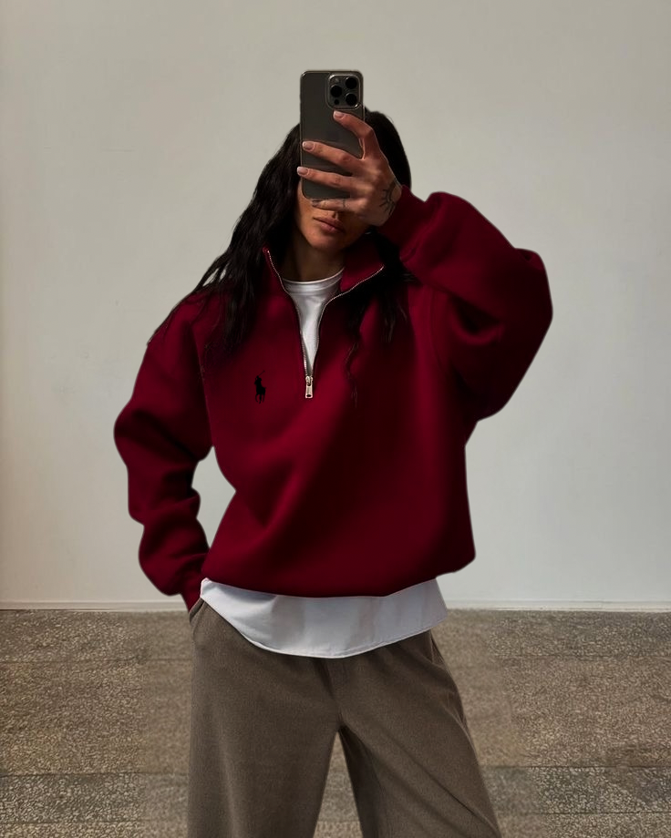 سويتشيرت بولو ماروني سحاب