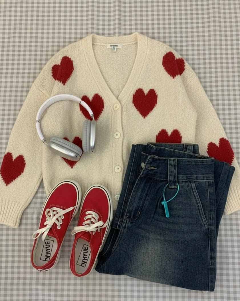 جاكيت كارديغان قلوب لطيفة